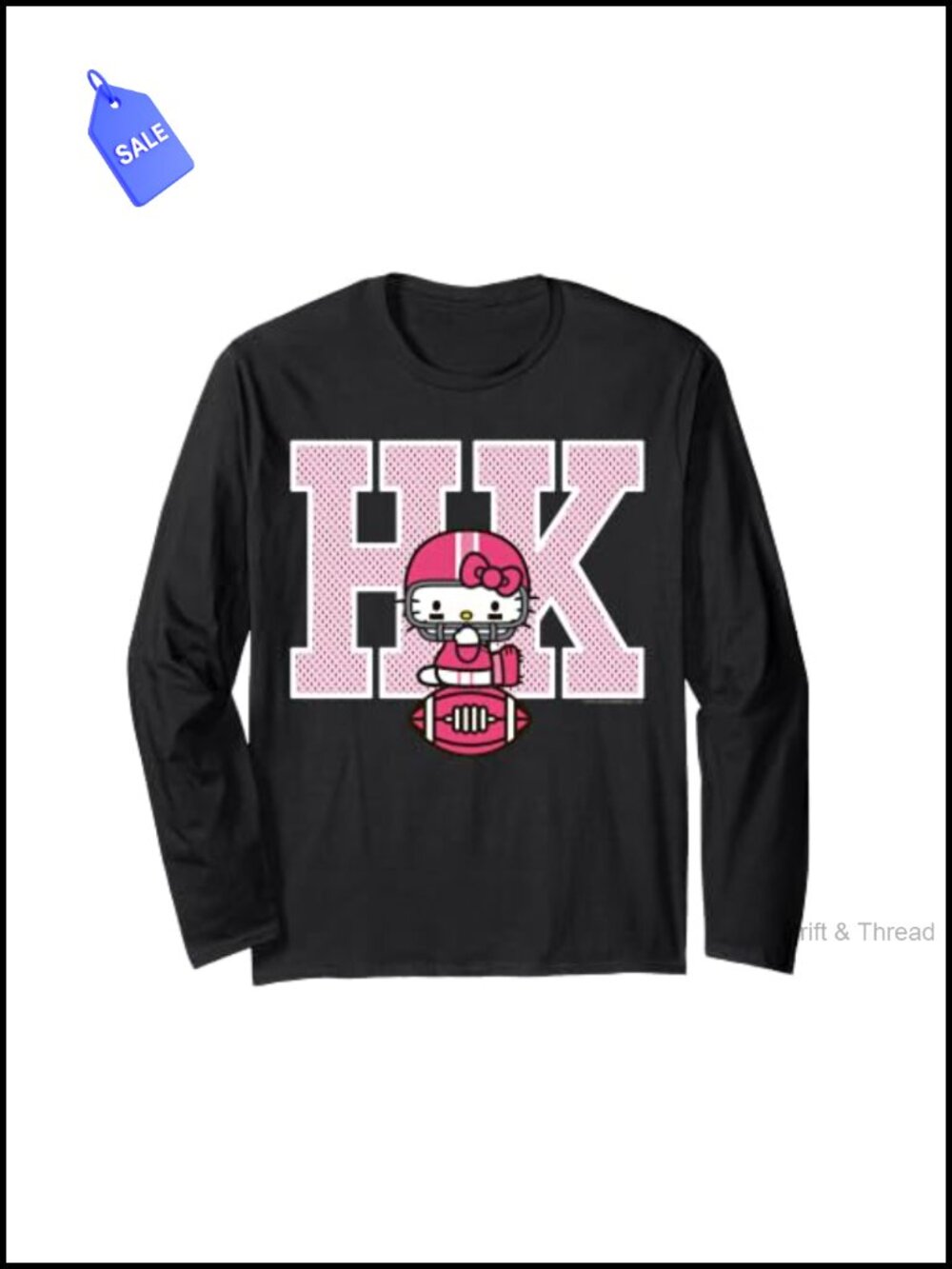 Officially Licensed Sanrio Hello Kitty Football Long Sleeve T-Shirt Crew Neck